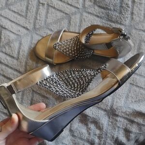 Thalia Sodi Silver Sandals with Rhinestone Detail